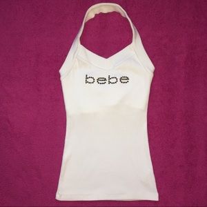 BEBE Rhinestone Halter Top M